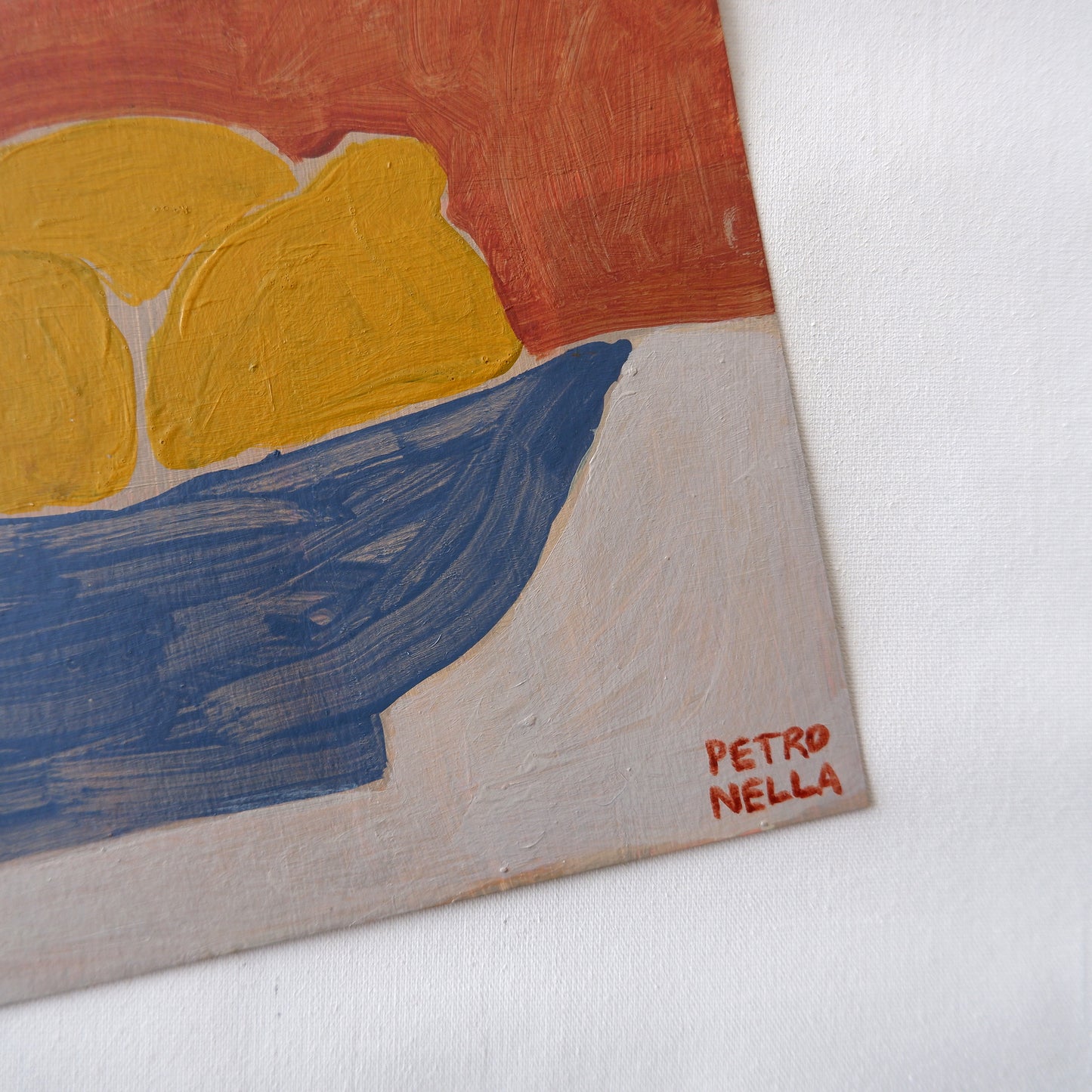 Lemons in a blue bowl (Framed)