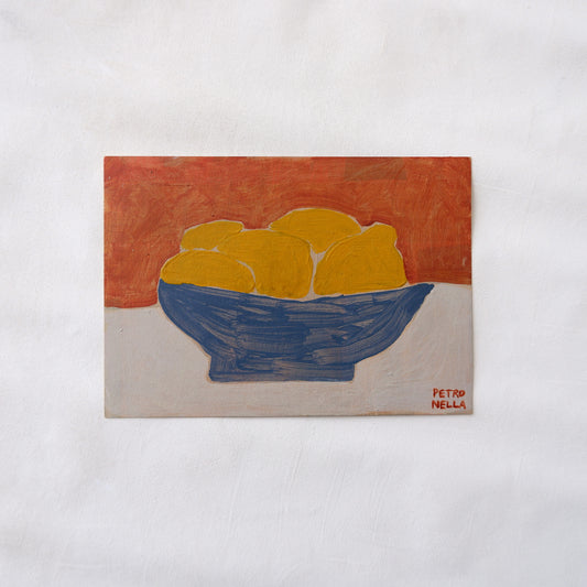 Lemons in a blue bowl (Framed)