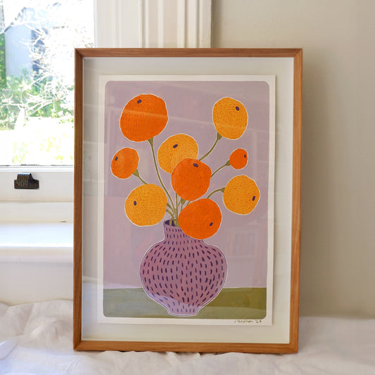 Purple Marigolds (Framed)