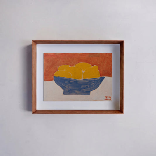 Lemons in a blue bowl (Framed)